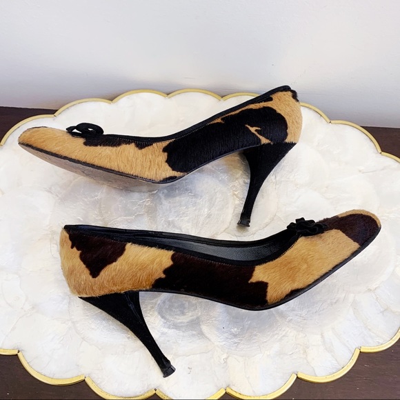 Stuart Weitzman Calf Hair Tan Animal Print Heels - Picture 5 of 13
